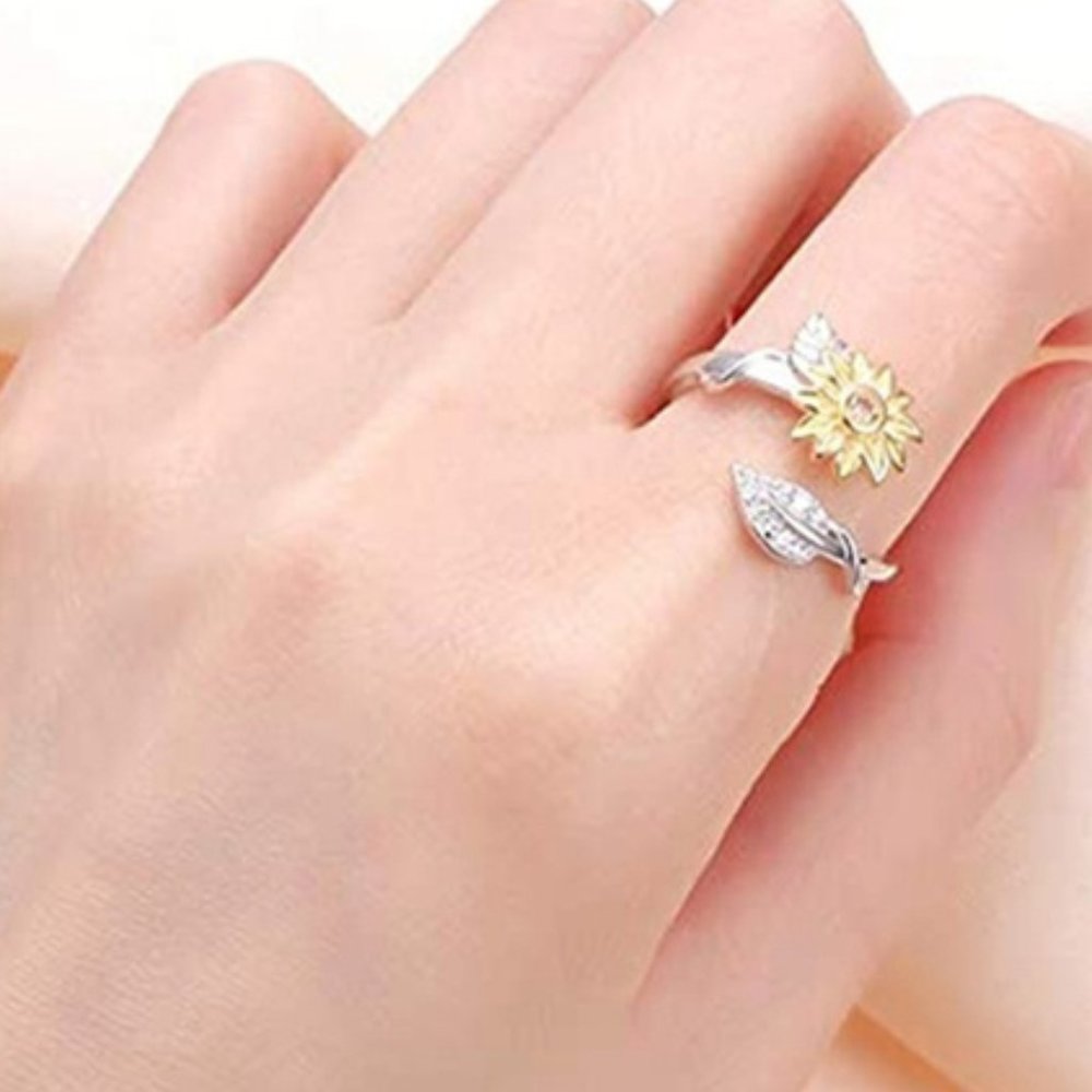 Sunflower and Rhinestone Ring